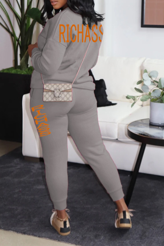Grey Street Print Patchwork O Neck Long Sleeve Two Pieces