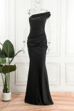 ブラウン セクシー ソリッド パッチワーク スリット 斜めカラー イブニングドレス ドレス