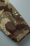 Camouflag Gray Street Camouflage Print Patchwork Asymmetrical Zipper Collar Outerwear