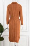 Ljusbrun Casual Solid Patchwork raka klänningar med turtleneck (utan bälte)