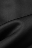 Zwarte elegante effen patchwork kralen O-hals eenstaps rokjurken