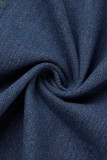 Jaqueta jeans azul casual sólida rasgada patchwork cardigan turndown gola manga longa regular