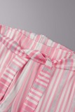 Pantalon de haut-parleur décontracté à taille haute et imprimé patchwork à rayures rose