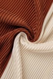 Robes de jupe crayon décontractées à col en V et patchwork marron