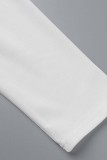 Blanc Sexy Formelle Solide Évidé Patchwork Fente Demi-Col Roulé À Manches Longues Plus La Taille Robes