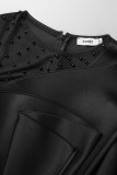Vestidos preto elegante sólido patchwork com decote em bico e saia única