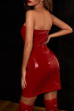 Burgundy Sexy Solid Backless Strapless Sleeveless Dress Dresses