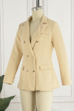 Prendas de abrigo casuales de color caqui con botones de patchwork sólido con cuello vuelto