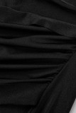 Robe de soirée à col oblique fendue en patchwork marron sexy