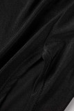 Black Sexy Solid Patchwork Slit Oblique Collar Evening Dress Dresses