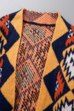 Оранжевый повседневный кардиган с принтом в стиле пэчворк и воротником Верхняя одежда