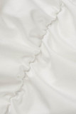 Bianco casual solido fasciatura fessura piega scollo a V taglie forti due pezzi