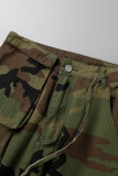 Camouflage Casual Straat Camouflage Print Kwastje Patchwork Rechte Hoge taille Rechte Full Print Bottoms