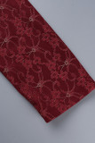 Rote elegante Patchwork-Applikationen Volant asymmetrische Abendkleider