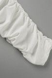 Weiße, lässige, solide Bandage, Schlitz, Falten, V-Ausschnitt, plus Größe, zwei Teile
