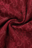 Röda Elegant Patchwork Applikationer Volang Asymmetrisk aftonklänning Klänningar