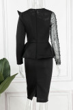 Robes de jupe en une étape à col rond élégantes et élégantes en patchwork noir