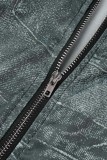 Negro casual estampado patchwork cremallera cuello manga larga dos piezas