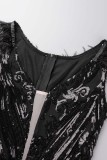 Damasco sexy patchwork lantejoulas penas decote em V vestidos sem manga