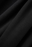 Colarinho com capuz cinza escuro estampado casual patchwork manga longa duas peças
