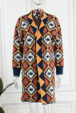 Oranje casual print patchwork vest kraag bovenkleding