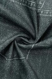 Gola de zíper preta estampa casual patchwork manga longa duas peças