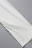 Pardessus blanc décontracté uni en patchwork cardigan col rabattu grande taille