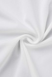 Witte sexy formele effen uitgeholde patchwork spleet halve coltrui lange mouw plus size jurken