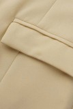Khaki Casual Solid Patchwork-Knöpfe Cardigan Turn-Back-Kragen-Oberbekleidung