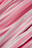 Calça cor-de-rosa casual listrada estampa patchwork cintura alta alto-falante