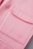 Dos piezas de manga larga con cuello con capucha y letra con estampado de calle rosa