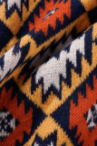 Prendas de abrigo con cuello de cárdigan de patchwork con estampado casual naranja