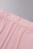 Pink Sexy Casual Solid Patchwork Frenulum Piume Scollo a V Manica lunga Due pezzi