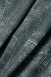 Negro casual estampado patchwork cremallera cuello manga larga dos piezas