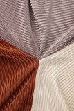 Vestidos de falda lápiz con cuello en V en contraste de patchwork casual marrón