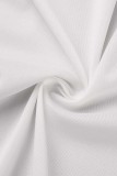 Vestidos de manga larga con cuello en O con abertura sólida informal blanco