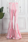 Pink Casual Striped Print Patchwork Boot Cut High Waist Speaker Trousers