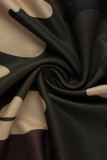 Камуфляжный сексуальный повседневный камуфляжный принт с выдолбленной уздечкой с открытой спиной и отложным воротником с длинным рукавом из двух частей