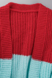 Röd Blå Casual Patchwork Cardigan krage Ytterkläder