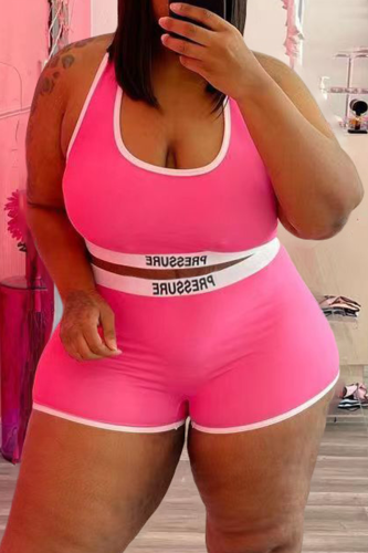 Pink Street Print Patchwork Letter U Neck Sleeveless Two Pieces