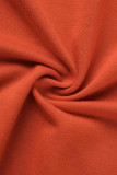 Оранжевый Повседневный Твердый Пэчворк Молния Воротник с капюшоном Длинный рукав Из двух частей