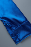 Синий повседневный сплошной лоскутный отложной воротник с длинным рукавом из трех частей