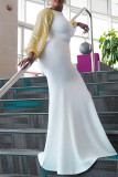 Vestidos de manga longa com decote em O branco sexy formal sólido patchwork de lantejoulas
