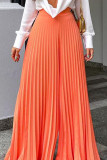 Tangerine Lässige einfarbige Patchwork-Faltenhose mit hoher Taille und weitem Bein