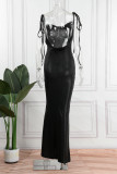 Черное сексуальное сплошное бинтовое лоскутное вечернее платье с открытой спиной и бретельками