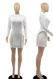 ホワイトカジュアルソリッドパッチワークOネックペンシルスカートドレス
