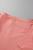 Vestidos de falda de un paso con cuello asimétrico y pliegues de retazos con estampado elegante rojo rosa