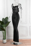 Negro sexy sólido vendaje patchwork sin espalda correa de espagueti vestido de noche Vestidos