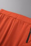 Orange Casual Solid Patchwork Dragkedja Hooded Collar Långärmad Två delar