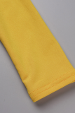 Gelb Sexy Print Patchwork Rollkragen-Bleistiftrock-Kleider